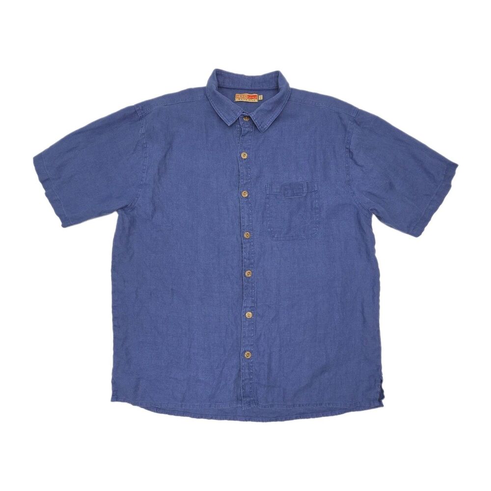 Dash Hemp Shirt Santa Cruz Short Sleeve Button Men Sz Large Blue Hippie Resort